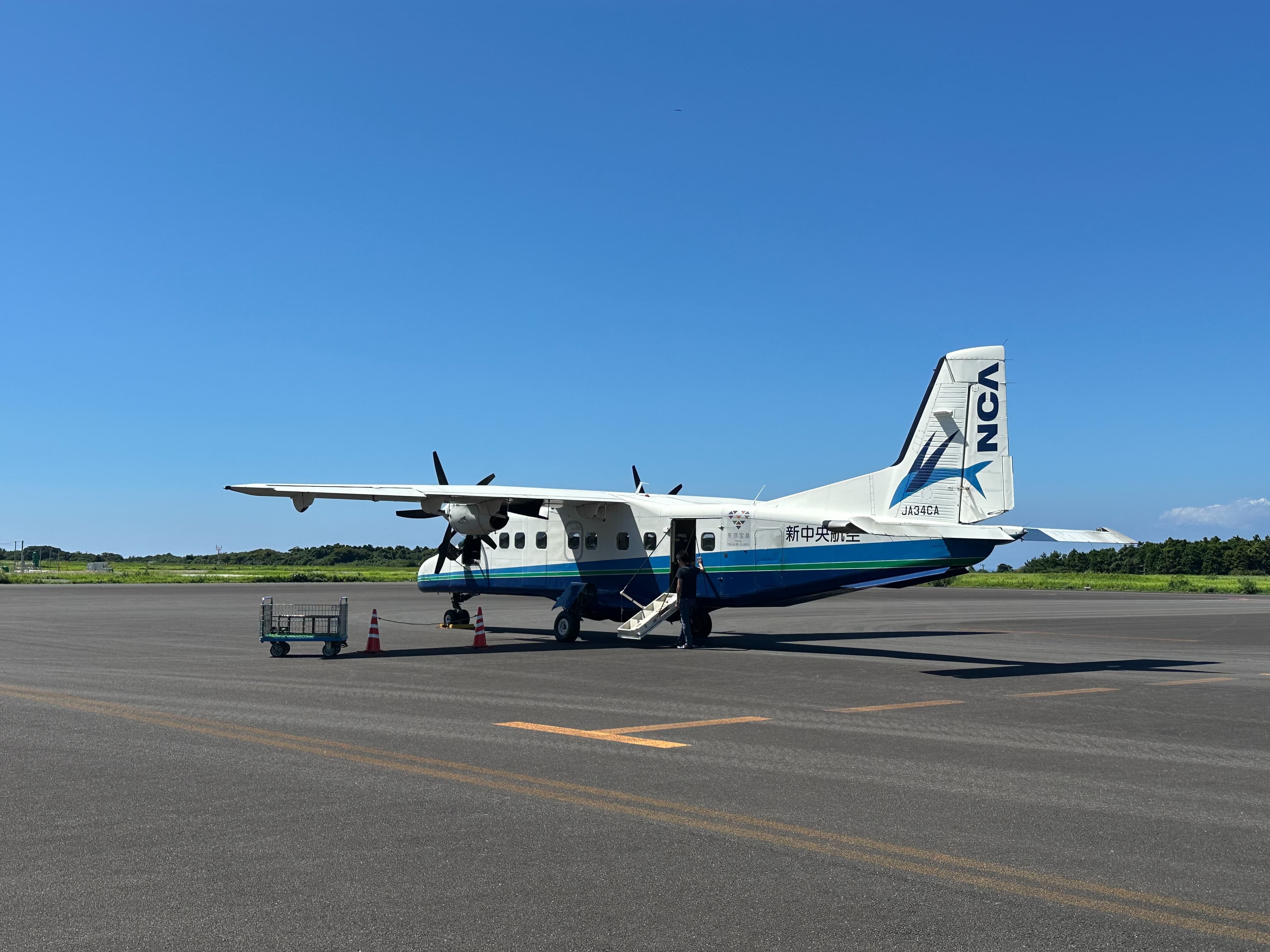 An airplane beneath a clear blue sky